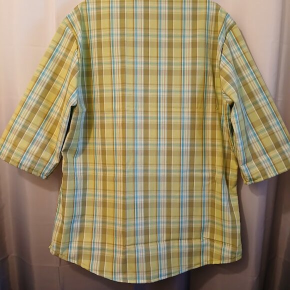 New Mens Western Cowboy Snap Shirt M Plaid short sleeve Mint Olive Blue collared - Picture 8 of 9